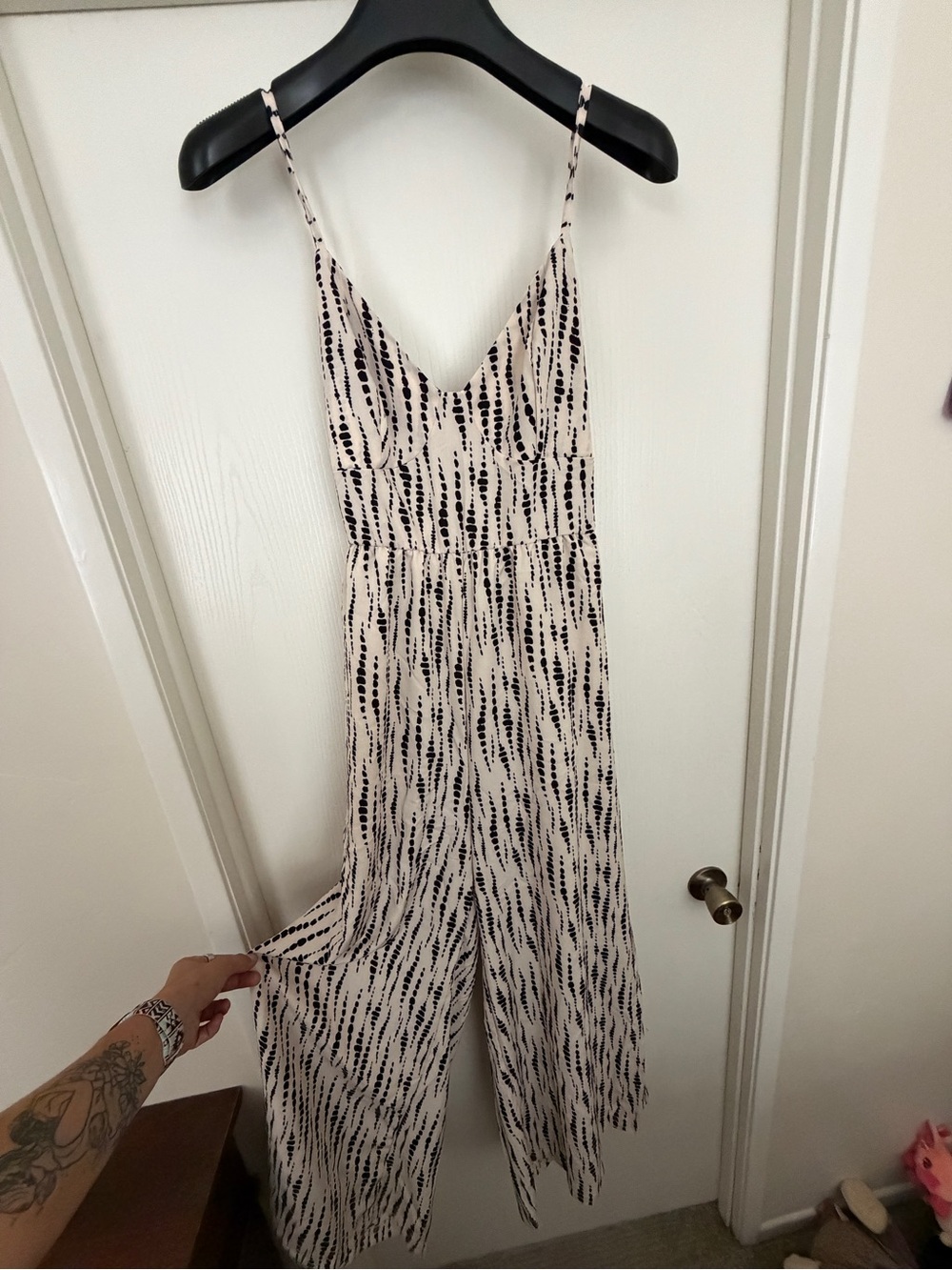 Women’s Strappy Printed Jumpsuit in Cream and Black